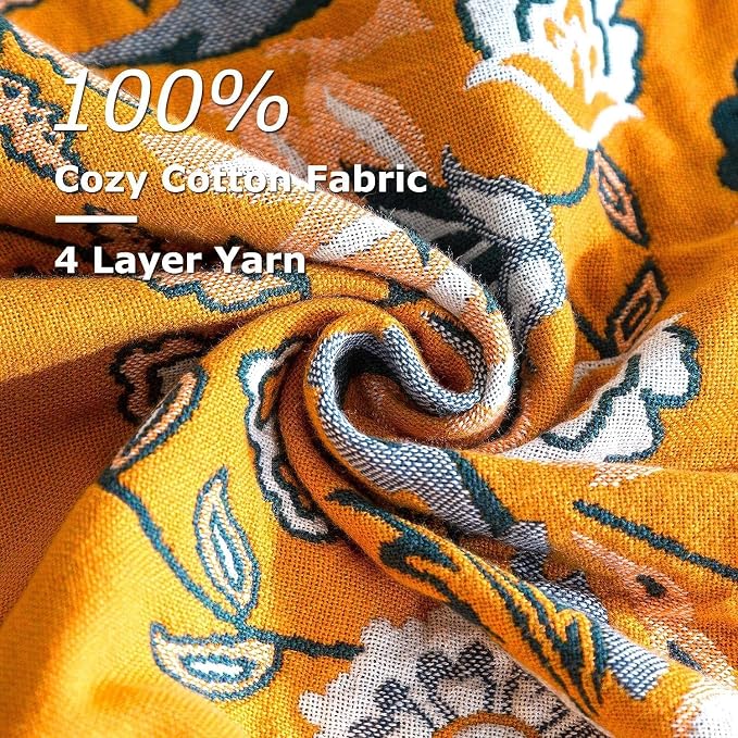 LUTBM Boho Throw Blanket for Bed 100% Cotton Soft Lightweight Quilt Floral - Image 6
