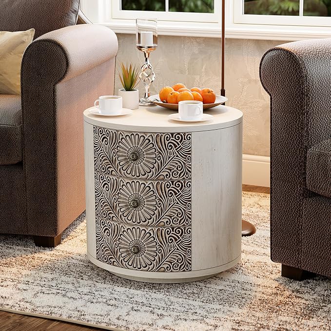 SUNBURY End Table Living Room Small Side Table w 3 Drawers, Vintage Bedside - Image 3
