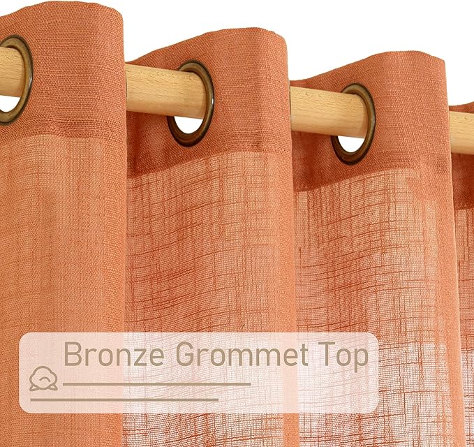 LAMIT Burnt Orange Sheer Linen Curtains 80 inch Length, Light Filtering Linen - Image 4