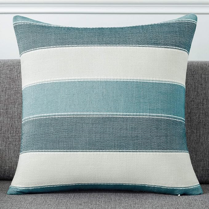 AmHoo Pack of 2 Farmhouse Stripe Check Throw Pillow Covers Set Case Cotton - Image 2