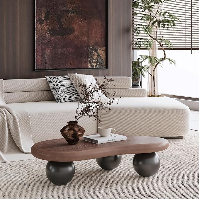 40” Cloud Coffee Table with 3 Ball Legs, Modern Irregular Center Table - Image 4