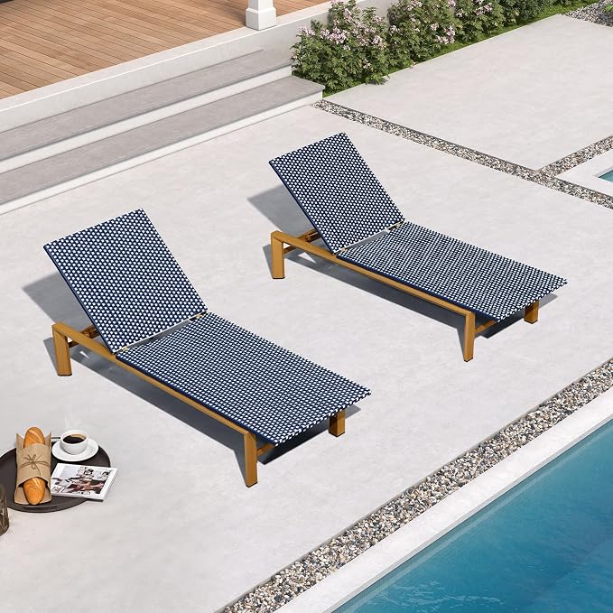 PURPLE LEAF Extra Wide Patio Chaise Lounge Set of 2 Outdoor Lounger French PE by PURPLELEAF