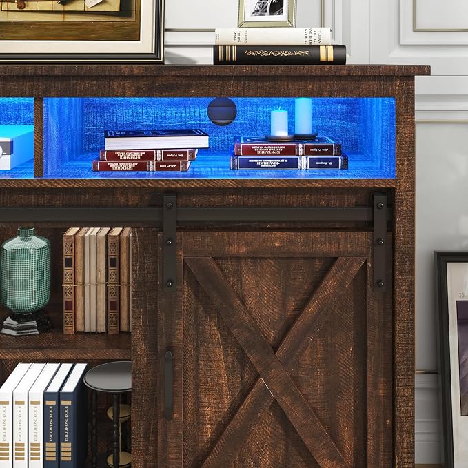 LED Farmhouse TV Stand for 80/75 inch TVs, Rustic Entertainment Center Cabinet - Image 5