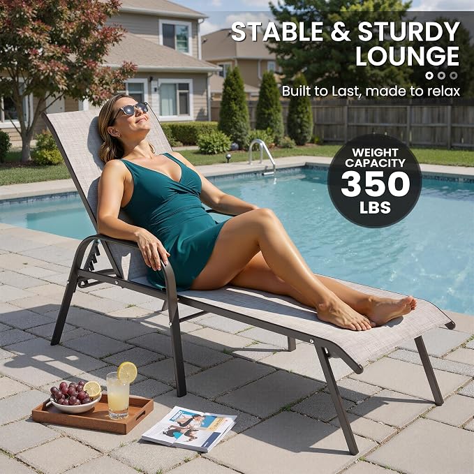 Crestlive Products Outdoor Chaise Lounge Chair, 5-Position Pool Lounge Chairs - Image 6