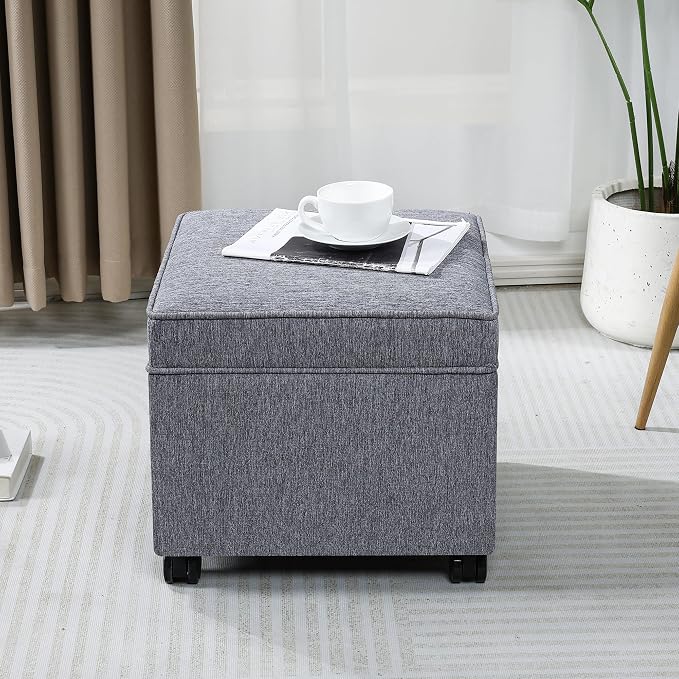 Adeco 17.5 Inch Square Storage Ottoman - Image 3