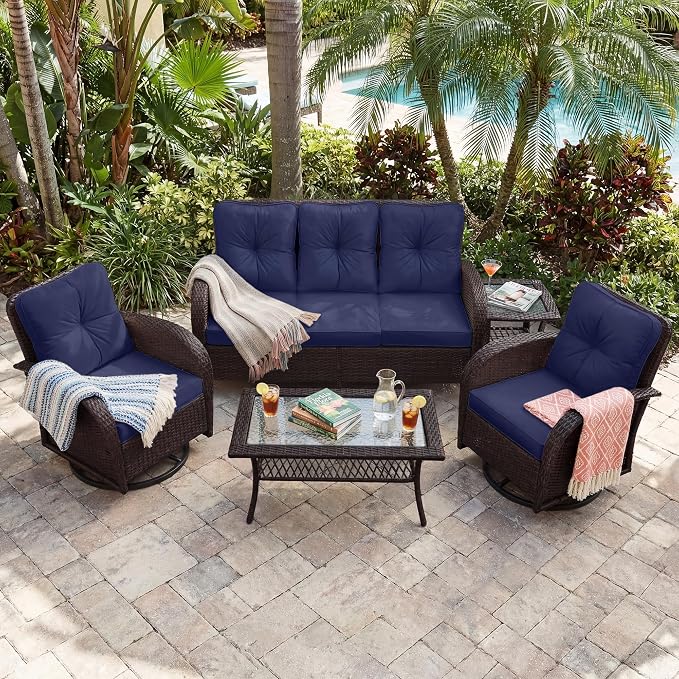 UPHA 5 Pieces Patio Furniture Sets, Wicker Outdoor 3-Seat Sofa Set - Image 5