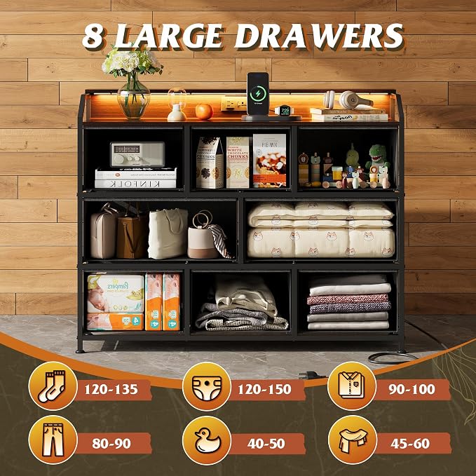 WLIVE Dresser TV Stand with Power Outlets, Led Dresser - Image 4