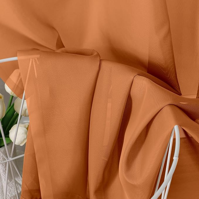 Aiyufeng Orange Sheer Curtains 63 Inch Length 2 Panels Set, Light Filtering - Image 8