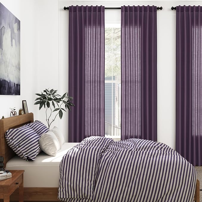 Nanspring Plum Linen Curtains 90 Inch Long 2 Panels Set - Image 7