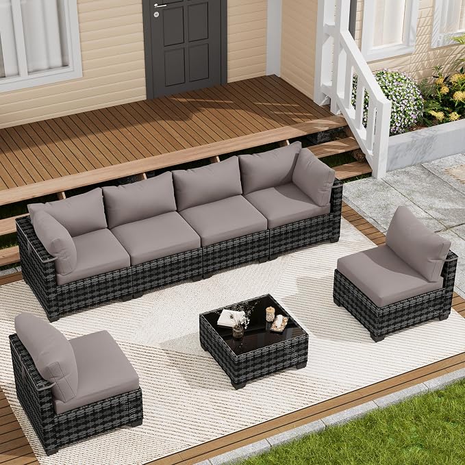 LOUVIXA 7 Piece Outdoor Patio Furniture Set, Outdoor Sectional Sofa, Wicker - Image 3