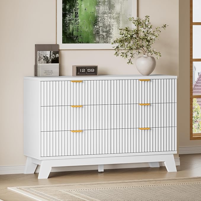 BORNOON Fluted 6 Drawer Dresser, 47.2" Wide Modern Boho Chest of Drawers by BORNOON