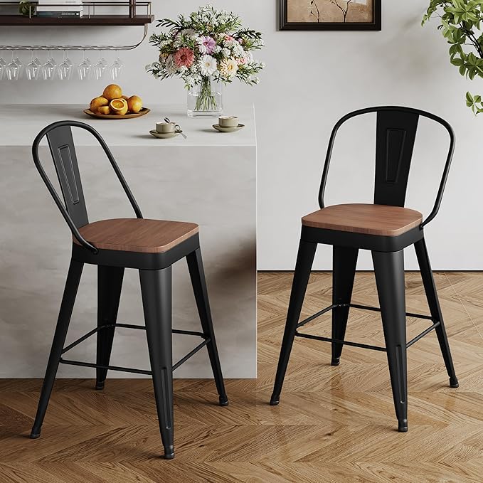 Andeworld Metal Bar Stools Set of 2, 24 inch Counter Height Barstools by Andeworld