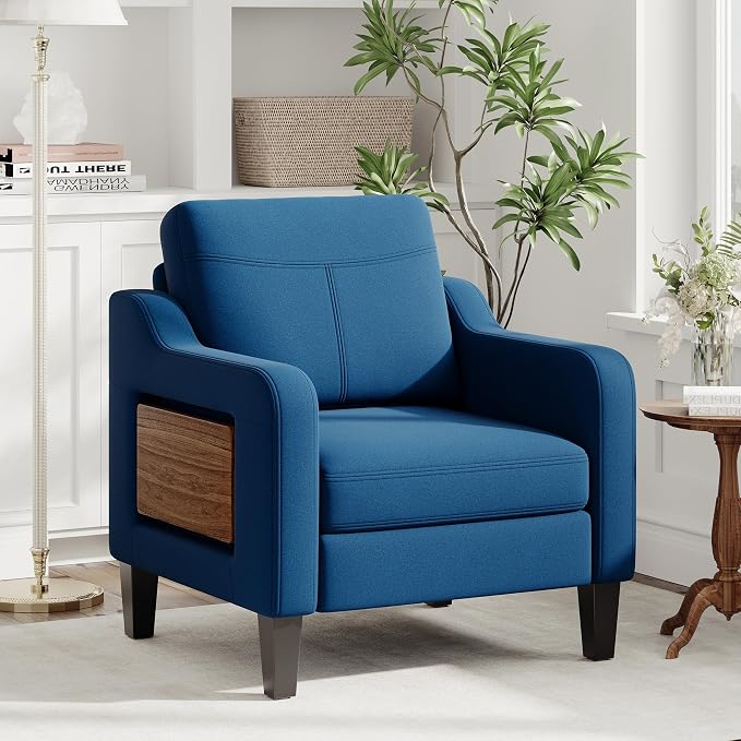 Accent Chair for Living Room Modern Linen Upholstered Armchair Side Wooden - Image 9