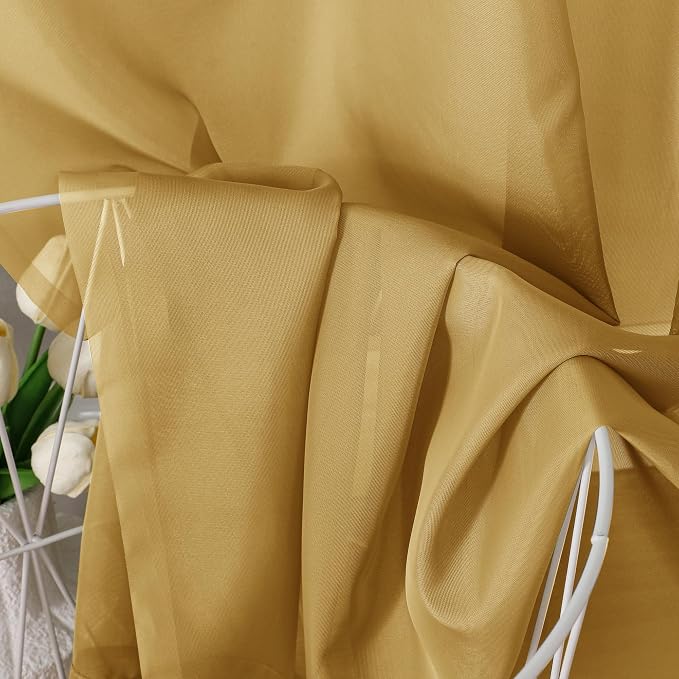 Aiyufeng Gold Sheer Curtains 72 Inch Length 2 Panels Set, Light Filtering Gold - Image 7