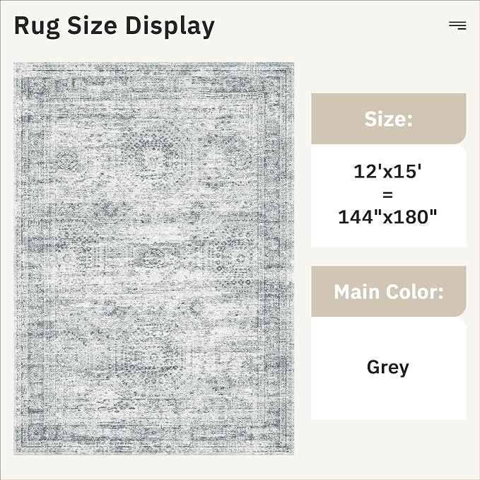 12x15 Washable Area Rug Gray Neutral Abstract Living Room Large Carpet Non Slip - Image 5