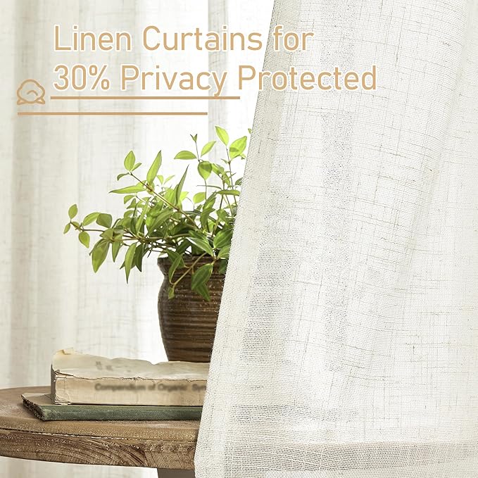 LAMIT 48 Inch Short Window Linen Curtains, Light Filtering Panels Back Tab and - Image 5