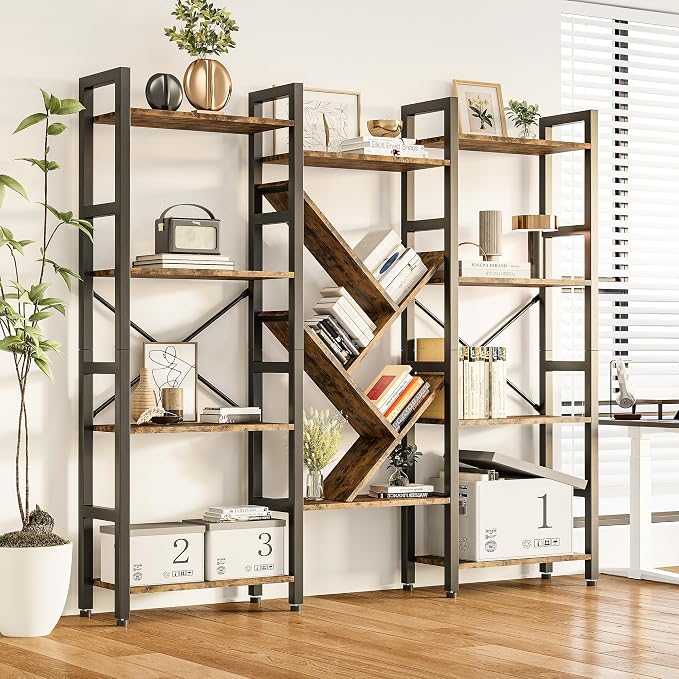 INNOD Triple 4 Tier Book Shelf, Large Industrial Bookcase - Image 8