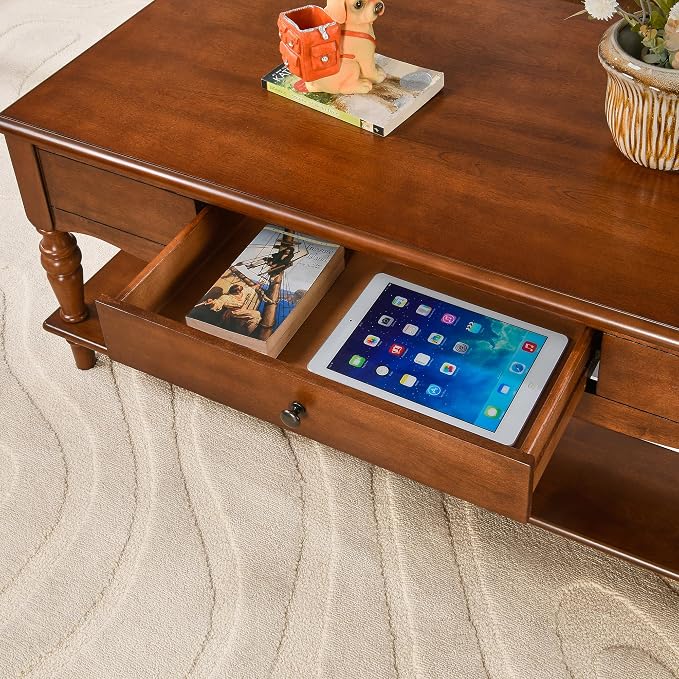 Rectangular Coffee Table with 2 Storage Drawers, Mid-century Solid Wood Living - Image 8