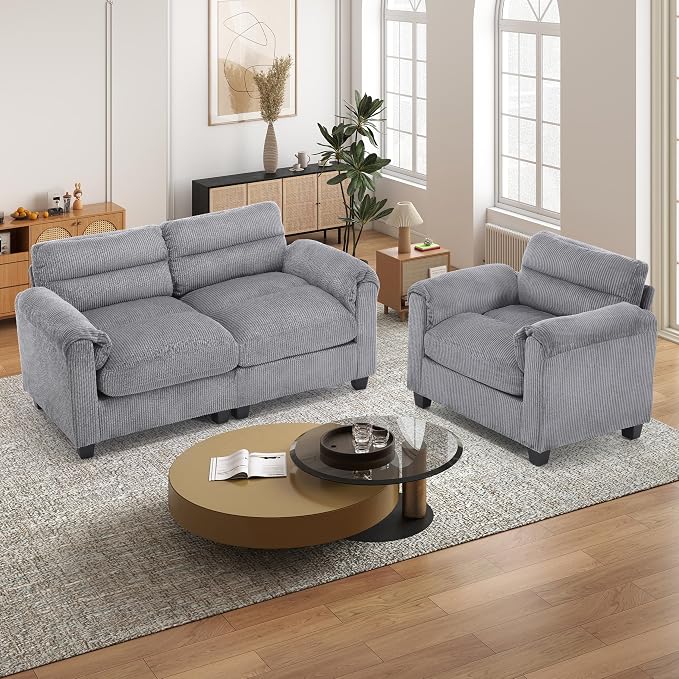 HAOMARKETS Corduroy Sofa Set, Upholstered Armchair and Loveseat - Image 3