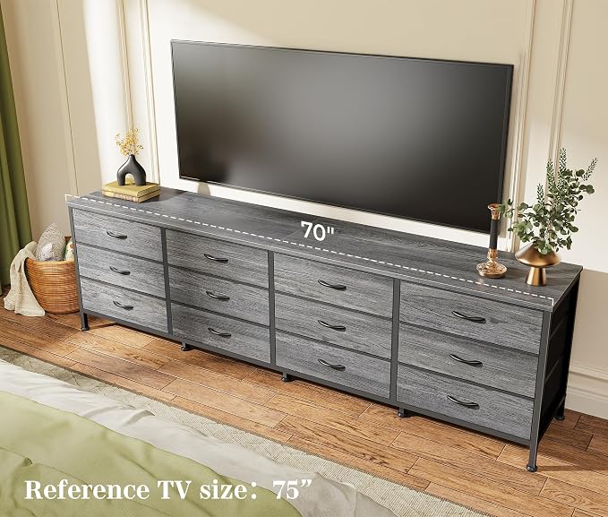 Huuger 70 Inch Dresser for Bedroom, TV Stand for 65, 80 Inch TV, 12 Fabric - Image 2