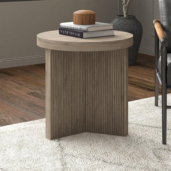 Henn&Hart 22" Fluted Scandinavian Round End Table, Ribbed Side Table, Nightstand - Image 8