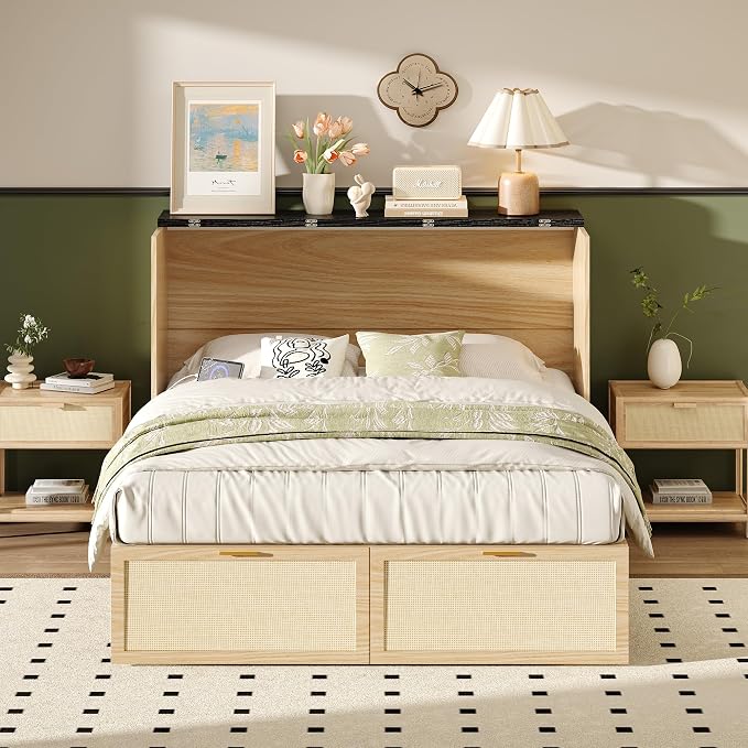 VINGLI Full Size Rattan Murphy Bed - Image 5
