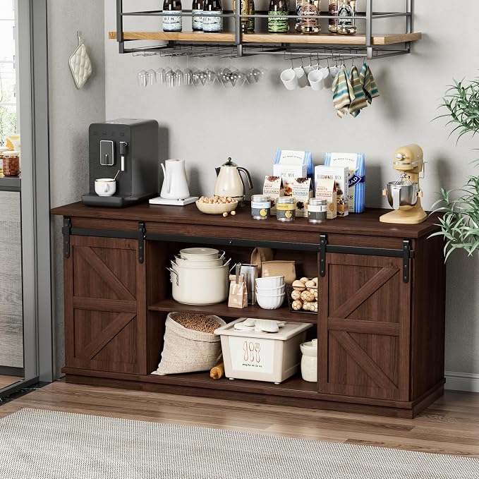 Shahoo Farmhouse Sideboard Buffet Cabinet, Coffee Bar Storage - Image 3