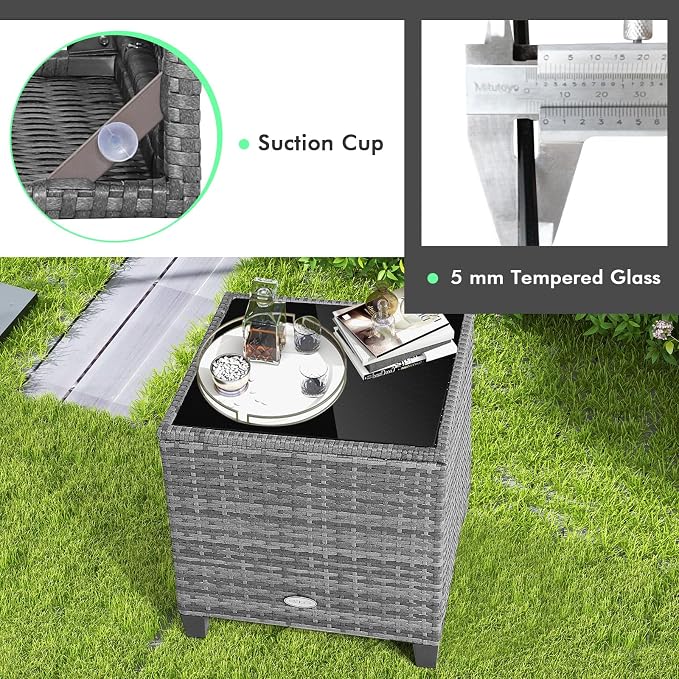 COSTWAY 3PCS Patio Furniture Set, PE Rattan Wicker Sofa w/Washable Cushion and - Image 6