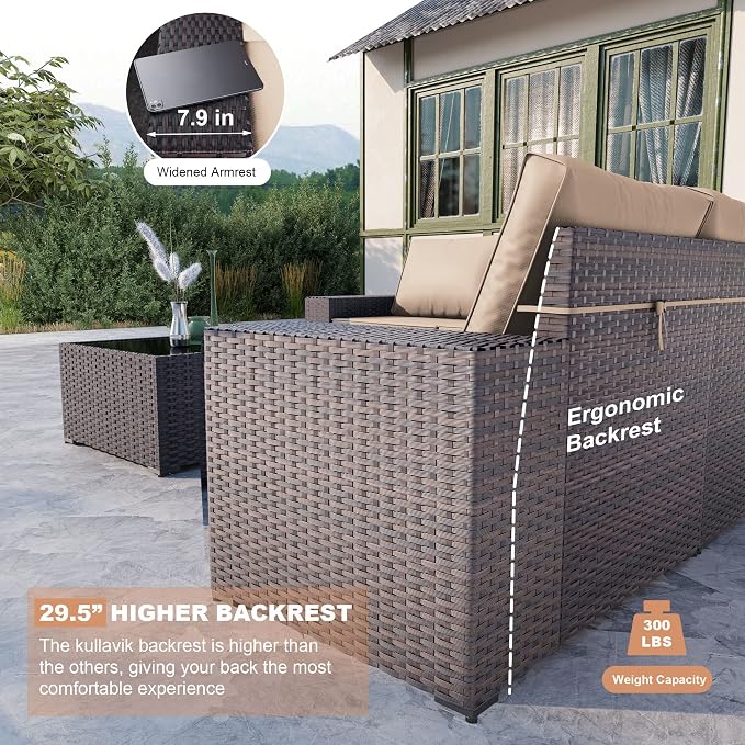 Kullavik Outdoor Patio Furniture Set, 12 Pieces Sectional Rattan Sofa Set Brown - Image 2