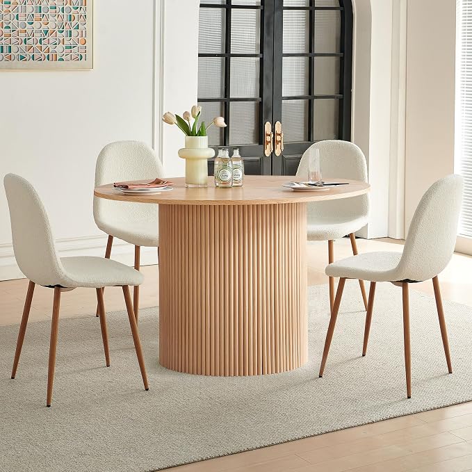 Dining Table Set for 4, Mid Century Modern 47 Inch Wooden Round Dining Table Set - Image 8