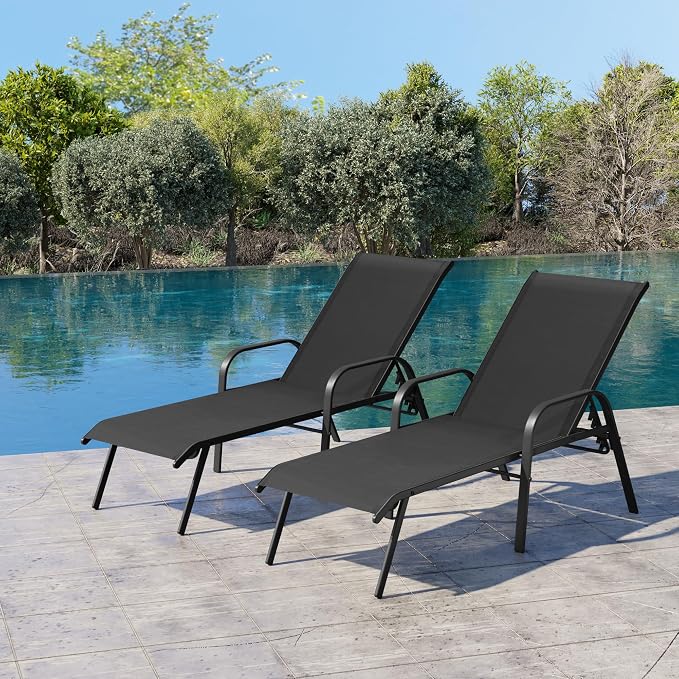 Crestlive Products Outdoor Chaise Lounge Chair, 5-Position Pool Lounge Chairs by CrestliveProducts