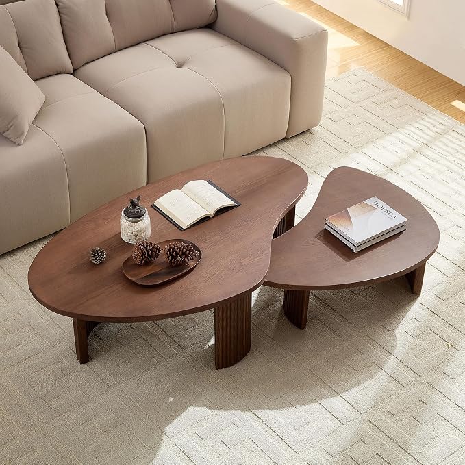 Nesting Coffee Table Set of 2, Irregular Shape Center Table 2-Piece Modern Side by JURMALYN