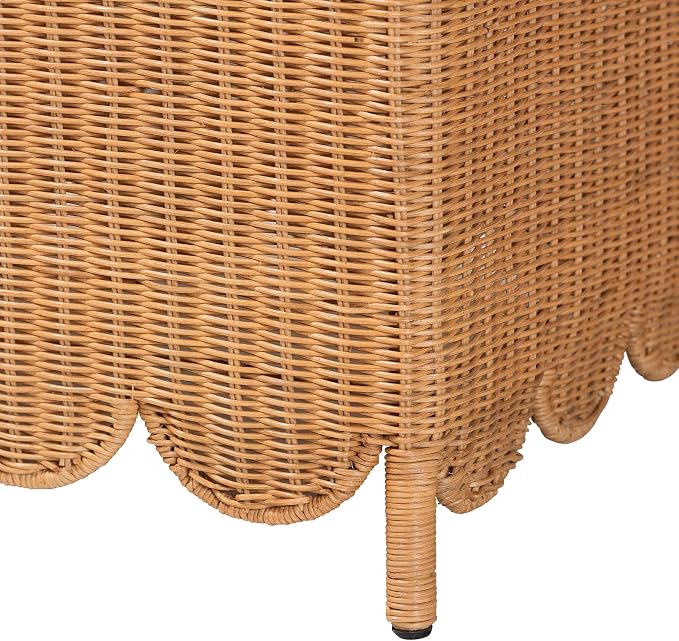 Bali & pari Teresa Bohemian Light Honey Scalloped Rattan Ottoman Bench - Image 6