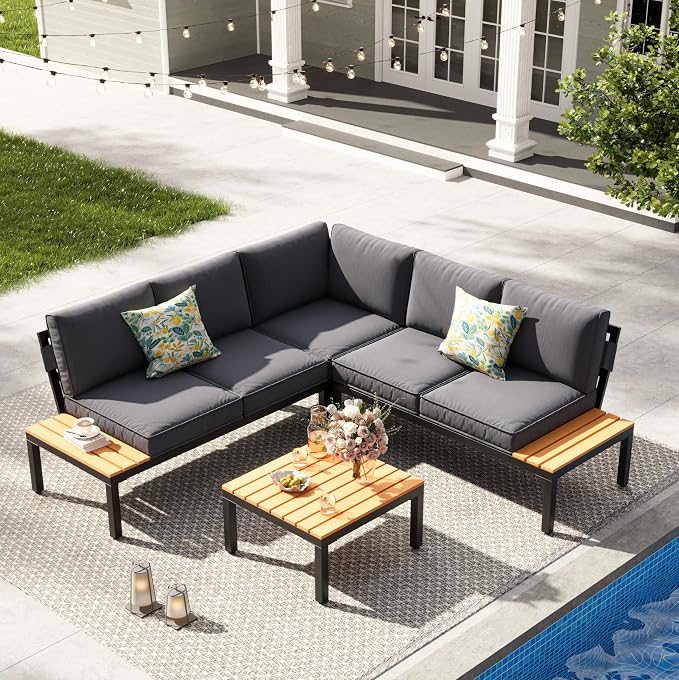 JOYURE 4-Piece Patio Furniture Set, Metal Outdoor Sectional Sofa by JOYURE