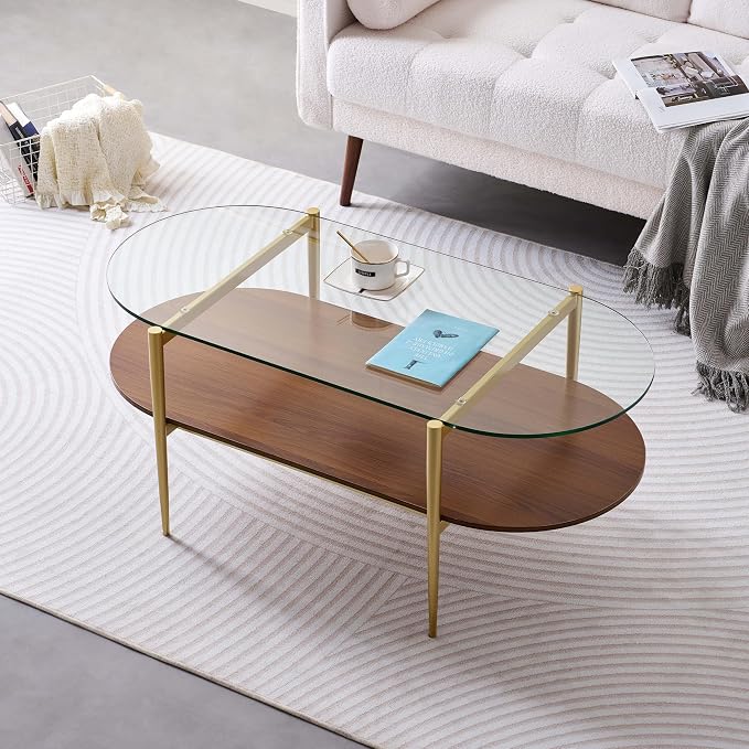 LumFurn Oval Glass Coffee Table, Mid-Century Modern Design, L41 x W21 x H17 inch by LumFurn