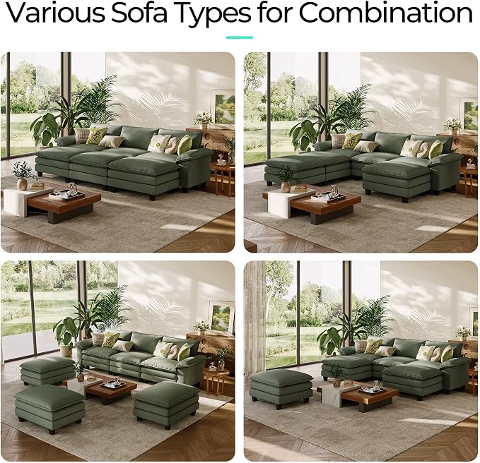 LINSY HOME 123" Modular Sectional Sofa, 3-Seat Corduroy Modern Cloud Couch - Image 8