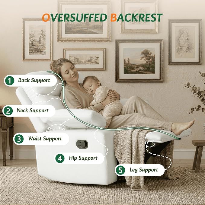 Nursery Glider Recliner with Adjustable Armrests, Oversized Comfortable Nursing - Image 6