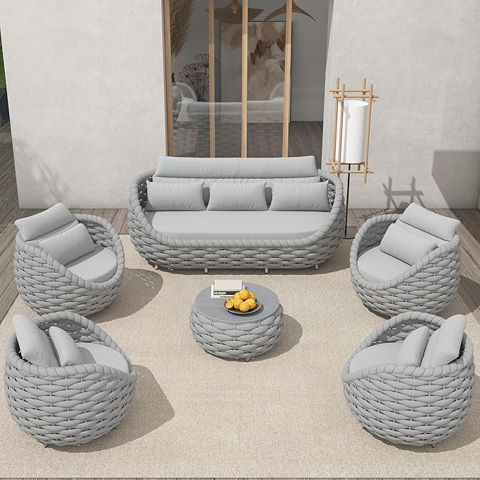 TWT 6-Piece Aluminum Patio Furniture Set, Modern Outdoor Conversation Set by TWT