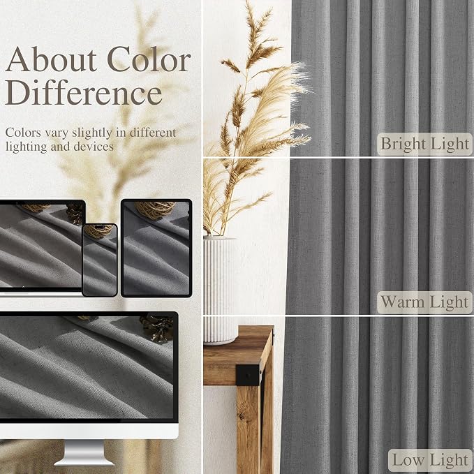 Nanspring Dark Grey Semi Sheer Curtains 72 Inches Long 2 Panels Set - Image 3