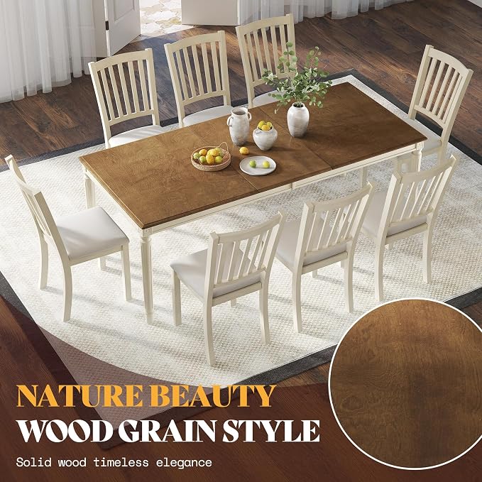 AMERLIFE 9-Piece Farmhouse Solid Wood Dining Table Set - Image 3