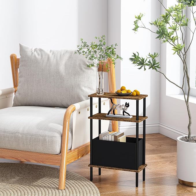 Narrow Side Table with Fabric Basket, End Table - Image 6
