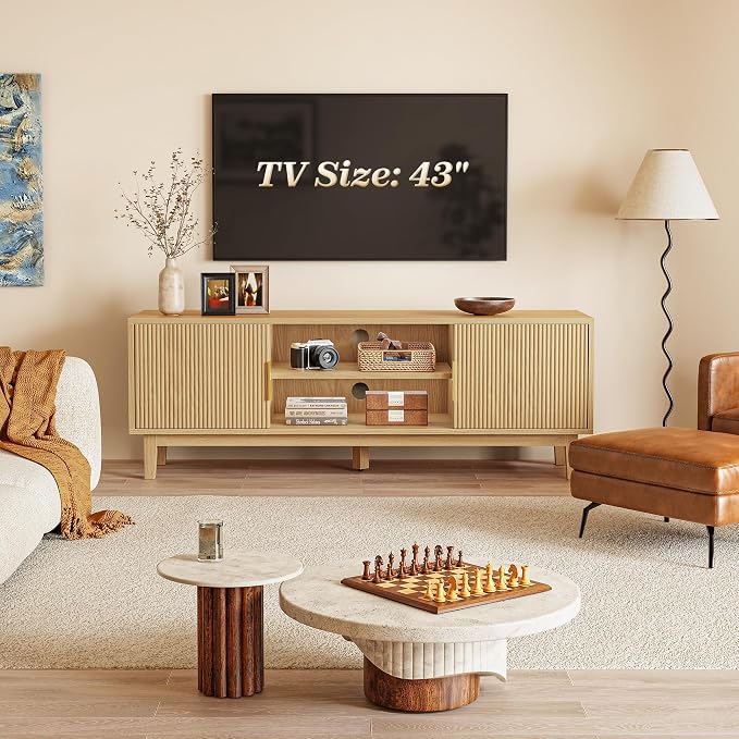 PRAISUN 54 Inch TV Stand for 50, 55 Inch TV, Fluted Entertainment Center - Image 2