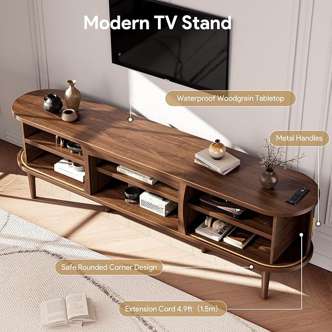 Decofy Mid Century TV Stand for TVs up to 90 Inches, Entertainment Center - Image 6