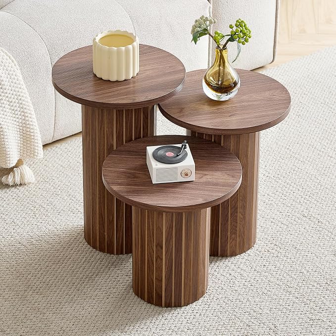 Round Nesting Coffee Table Set of 3 Mid Century Modern Wood Round Coffee Tables - Image 7