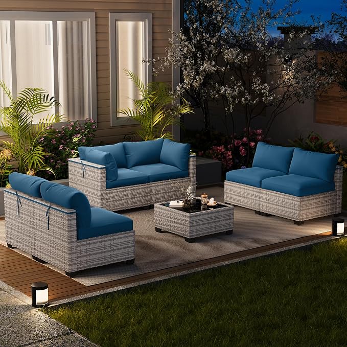 LOUVIXA 7 Piece Outdoor Patio Furniture Set, Outdoor Sectional Sofa, Wicker - Image 9