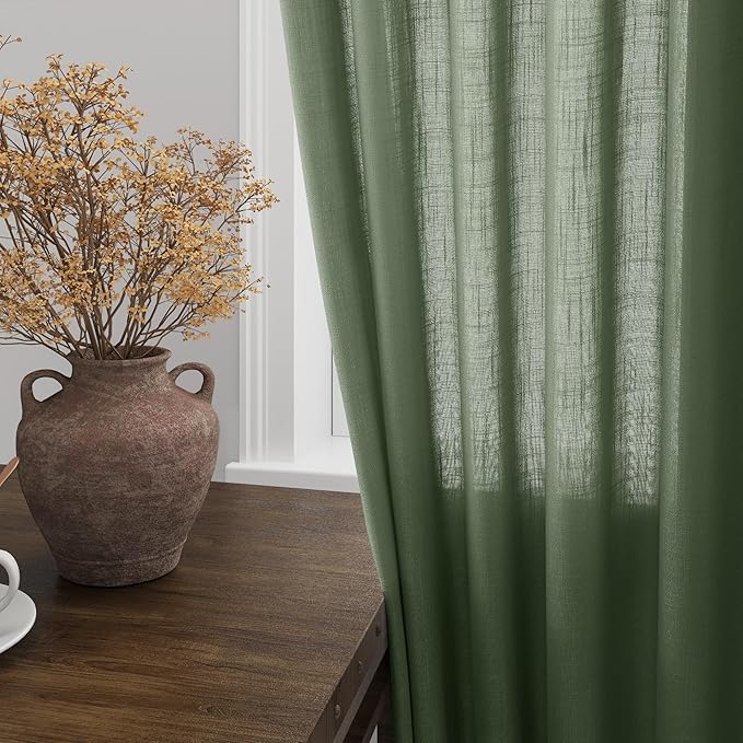 138 Inch Extra Long Curtain for Floor to Ceiling High Window Olive Green Linen - Image 2