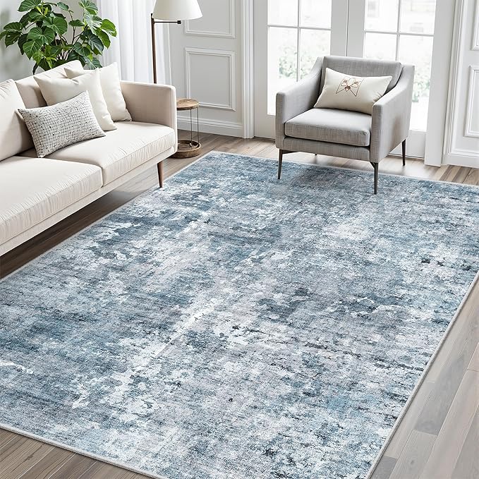 Area Rug 6x9 Abstract Rugs for Living Room 6 x 9 Washable Rugs Blue Non Slip - Image 2