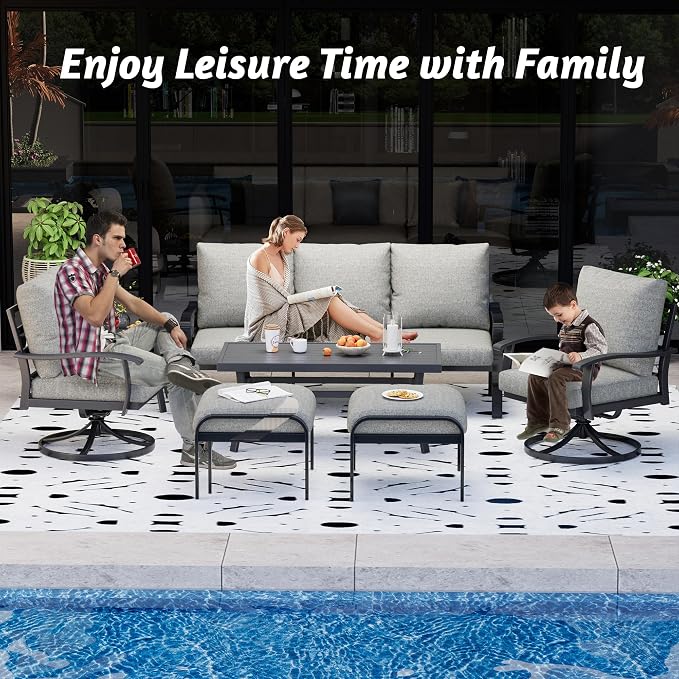 HOMREST Patio Furniture Sets 7 PCS Outdoor Metal Conversation Sets, 360 Degree - Image 7