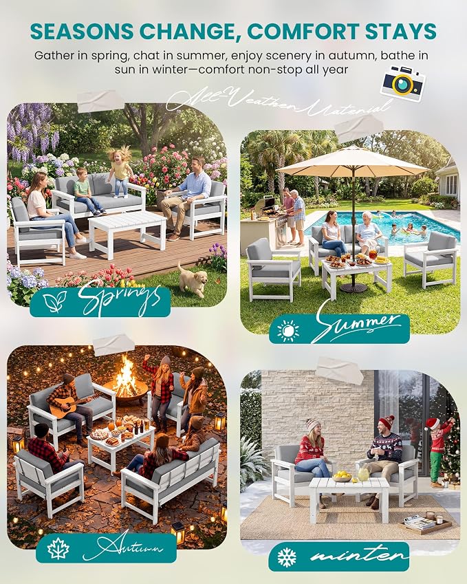 SERWALL 3 Pieces HDPE Outdoor Sofa Bistro Set - Image 9