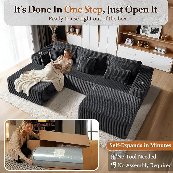 108" Oversized Cloud Sectional Couch, Comfort U Shaped Boneless Couch - Image 5